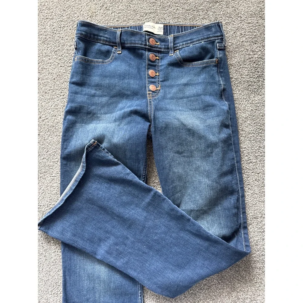 Abercrombie Kids Girls High Rise Flare Jeans Dark Wash Button Fly Size 15/16 Reg